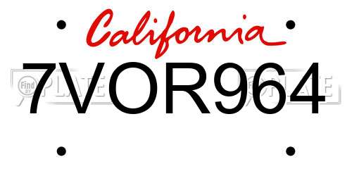 7VOR964 California License Plate