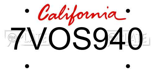 7VOS940 California License Plate