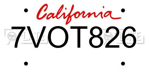 7VOT826 California License Plate