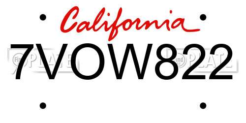7VOW822 California License Plate