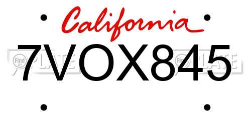 7VOX845 California License Plate