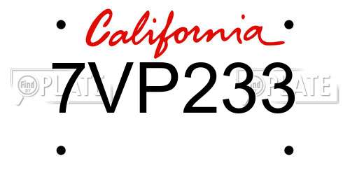 7VP233 California License Plate