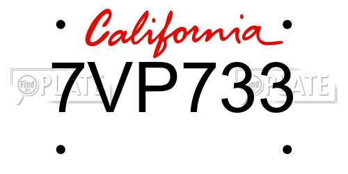 7VP733 California License Plate