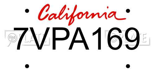 7VPA169 California License Plate
