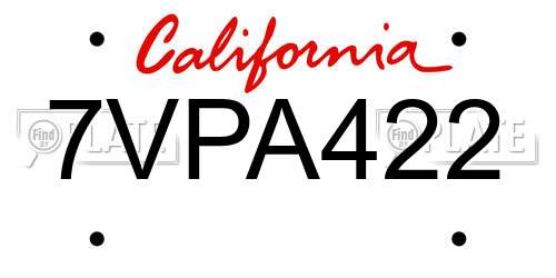 7VPA422 California License Plate