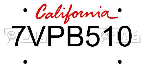 7VPB510 California License Plate
