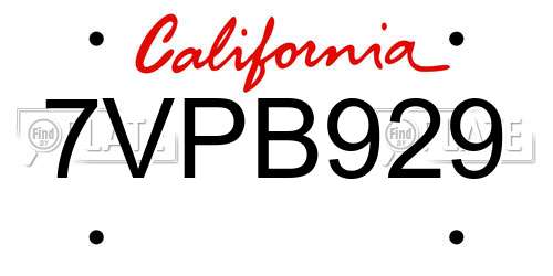7VPB929 California License Plate