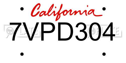 7VPD304 California License Plate