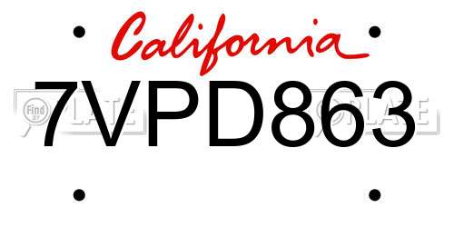 7VPD863 California License Plate