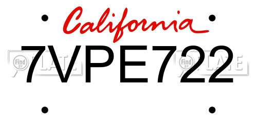 7VPE722 California License Plate
