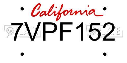 7VPF152 California License Plate