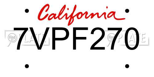 7VPF270 California License Plate