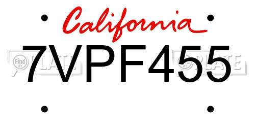 7VPF455 California License Plate