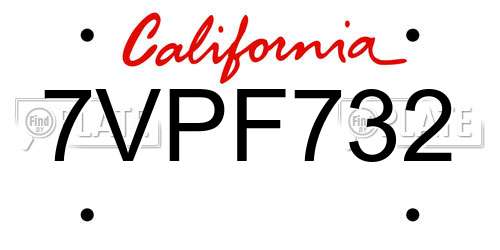 7VPF732 California License Plate
