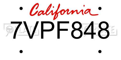 7VPF848 California License Plate