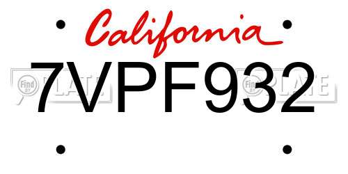 7VPF932 California License Plate