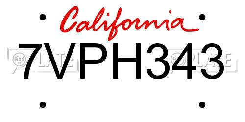 7VPH343 California License Plate