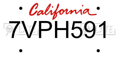 7VPH591 California License Plate