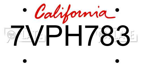 7VPH783 California License Plate