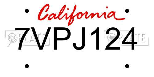 7VPJ124 California License Plate