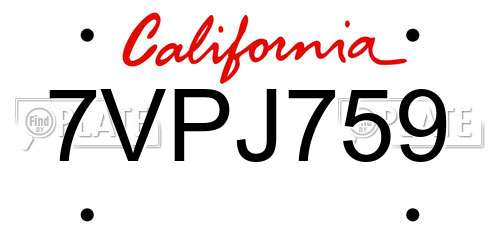 7VPJ759 California License Plate