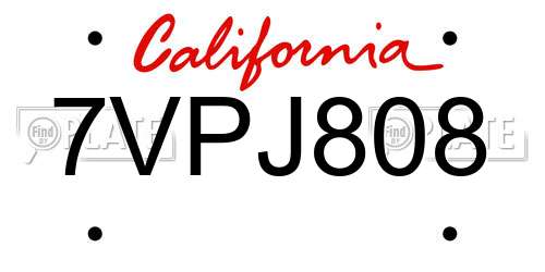 7VPJ808 California License Plate