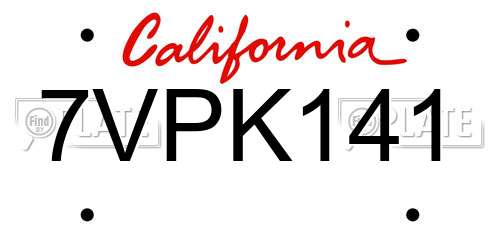 7VPK141 California License Plate