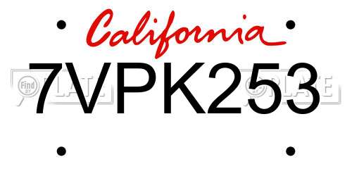 7VPK253 California License Plate