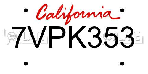 7VPK353 California License Plate