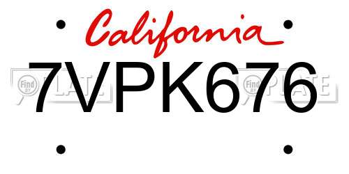 7VPK676 California License Plate