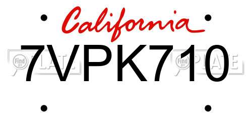 7VPK710 California License Plate