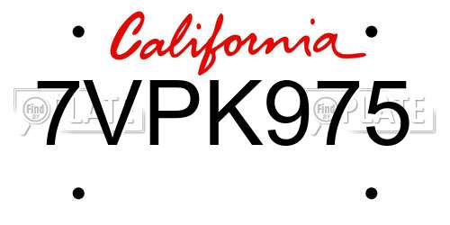 7VPK975 California License Plate