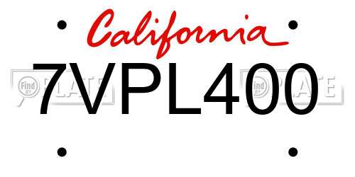 7VPL400 California License Plate