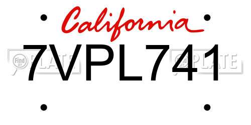 7VPL741 California License Plate