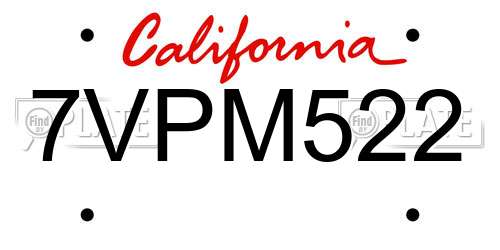 7VPM522 California License Plate
