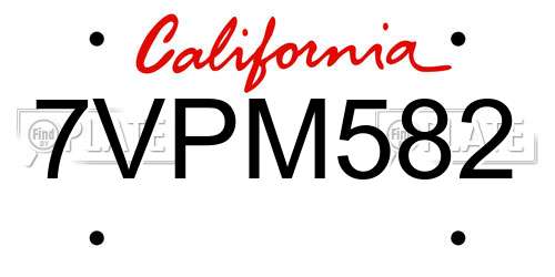 7VPM582 California License Plate
