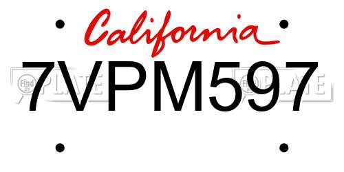 7VPM597 California License Plate