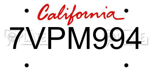 7VPM994 California License Plate