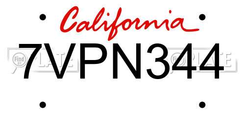 7VPN344 California License Plate