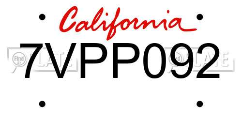 7VPP092 California License Plate