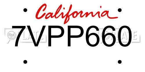 7VPP660 California License Plate