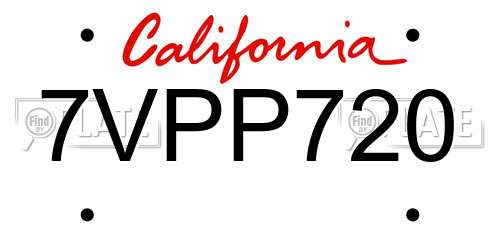 7VPP720 California License Plate