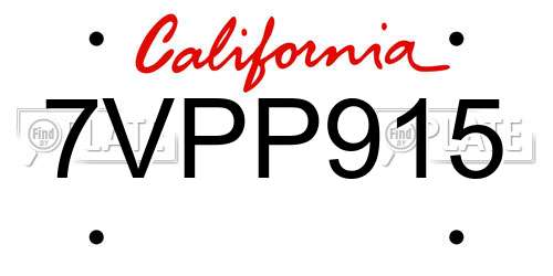 7VPP915 California License Plate