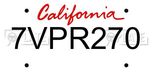 7VPR270 California License Plate