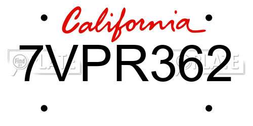 7VPR362 California License Plate