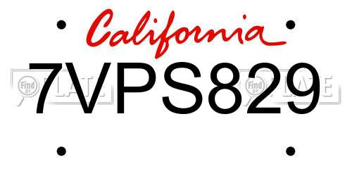 7VPS829 California License Plate