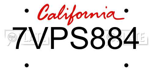 7VPS884 California License Plate