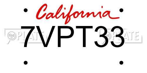 7VPT33 California License Plate