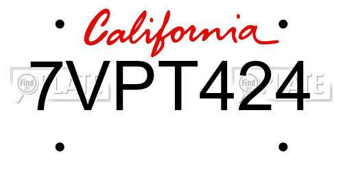 7VPT424 California License Plate