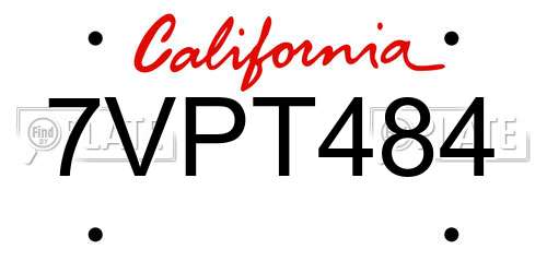 7VPT484 California License Plate